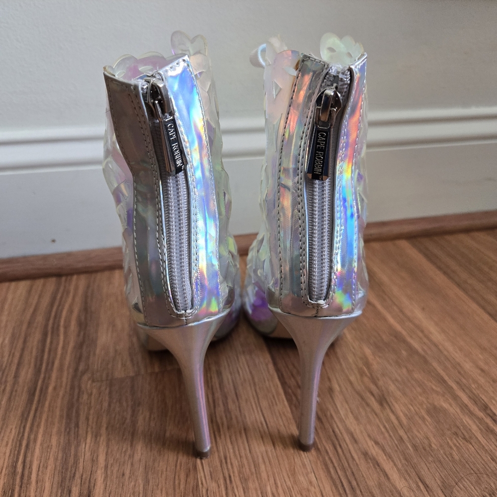 Cape Robbin clear iridescent lace-up booties ankle boots high heels 7.5 stiletto - Picture 6 of 10